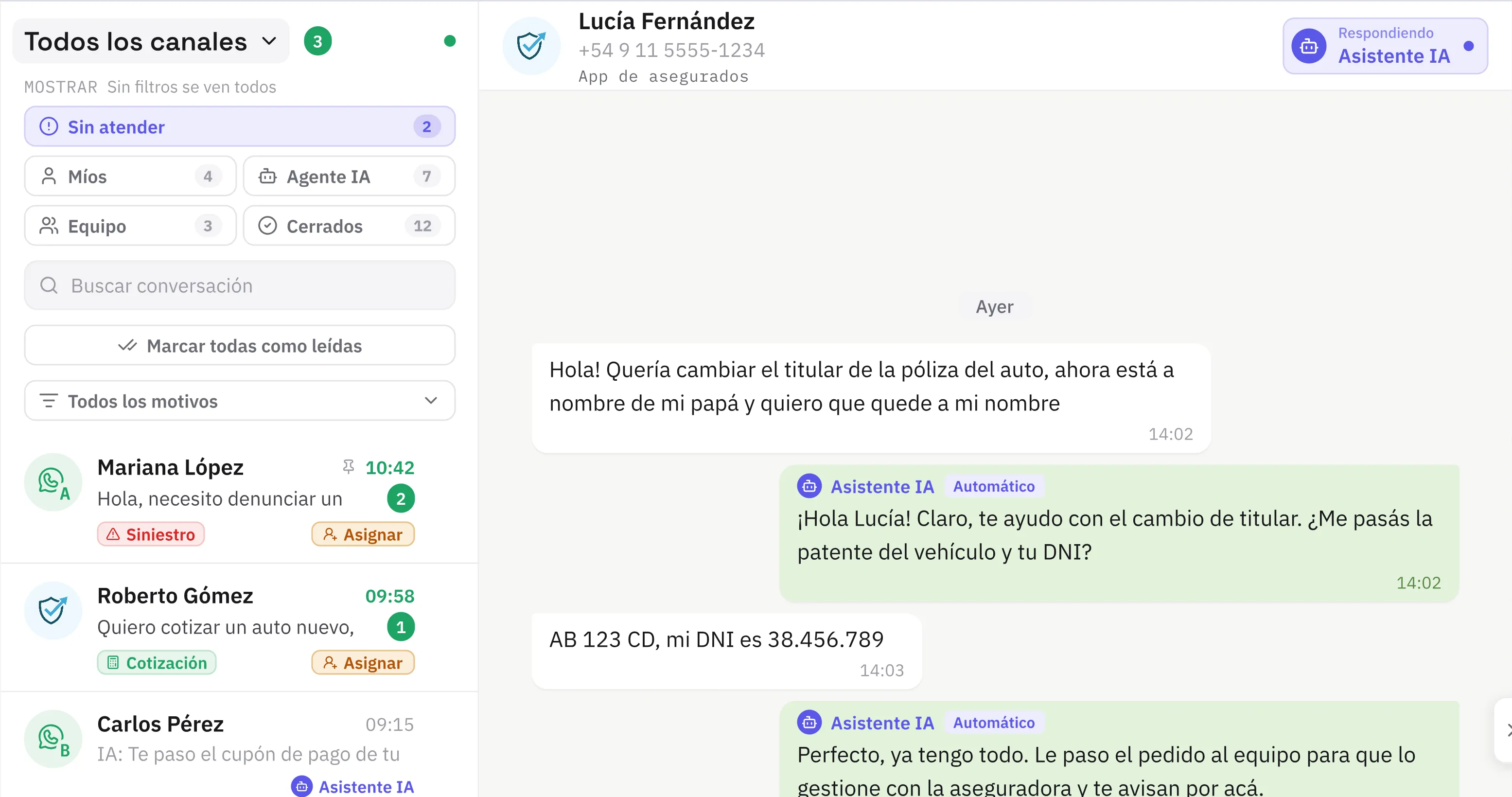 La bandeja de chats del panel
